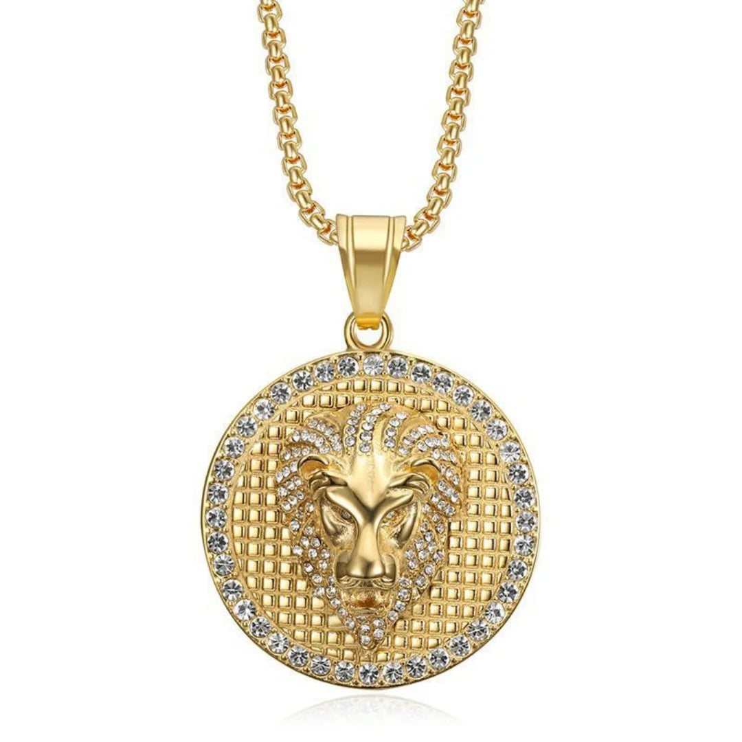 Iced Out Lion Gold Pendant Necklace