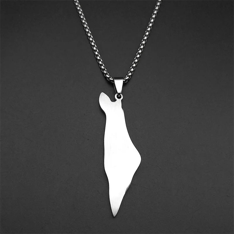 Iced Israel Map Pendant Necklace — Gold-Tone