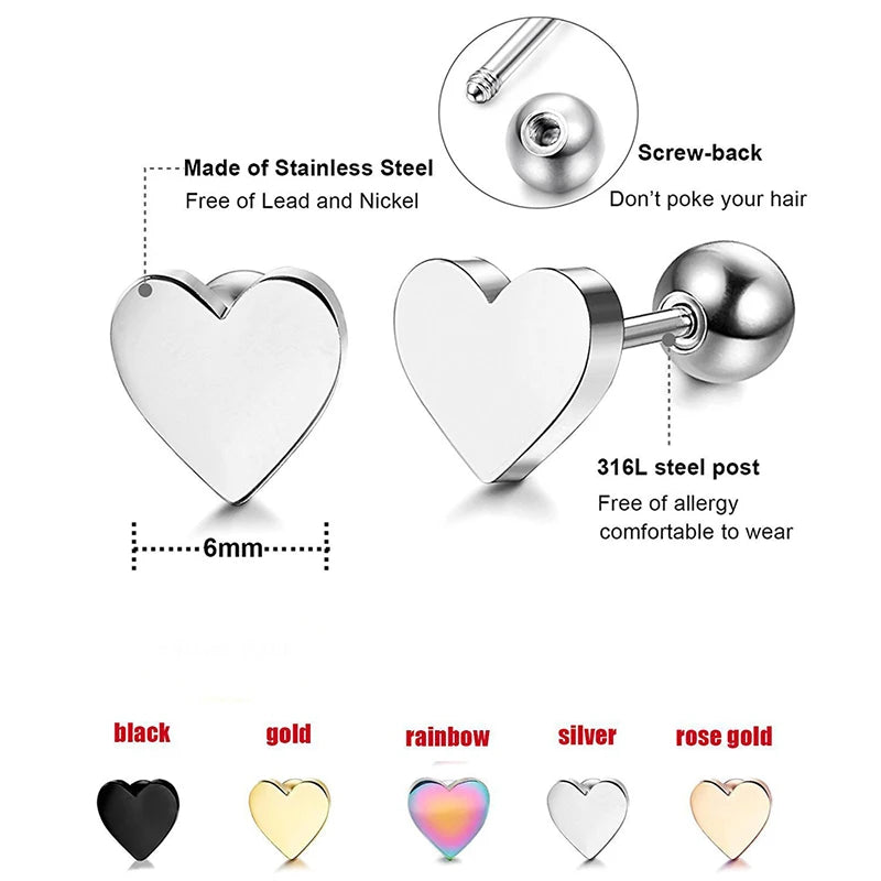 Stainless Steel Heart Stud Earrings