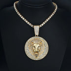 Hip Hop Big Lion Head Pendant Necklace Cuban Chain Necklace For Women Men Iced Out Full Rhinestone Necklace Jewelry