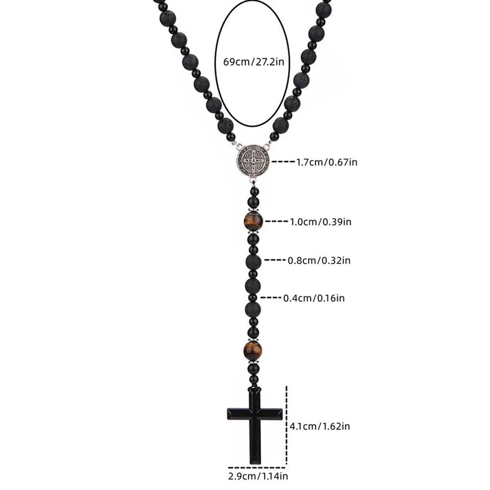 Lava Stone Cross Pendant Necklace — Zinc Alloy