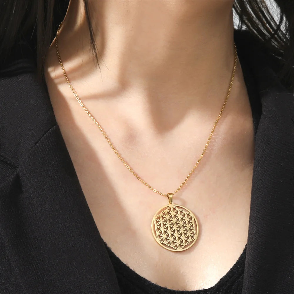 Flower of Life Sacred Geometry Pendant Necklace — Stainless Steel