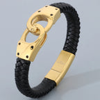 Braided Leather Handcuffs Style Men's Wrap Bracelet Stainless Steel Charm Bracelet for Men Gold Color Jewelry Logo