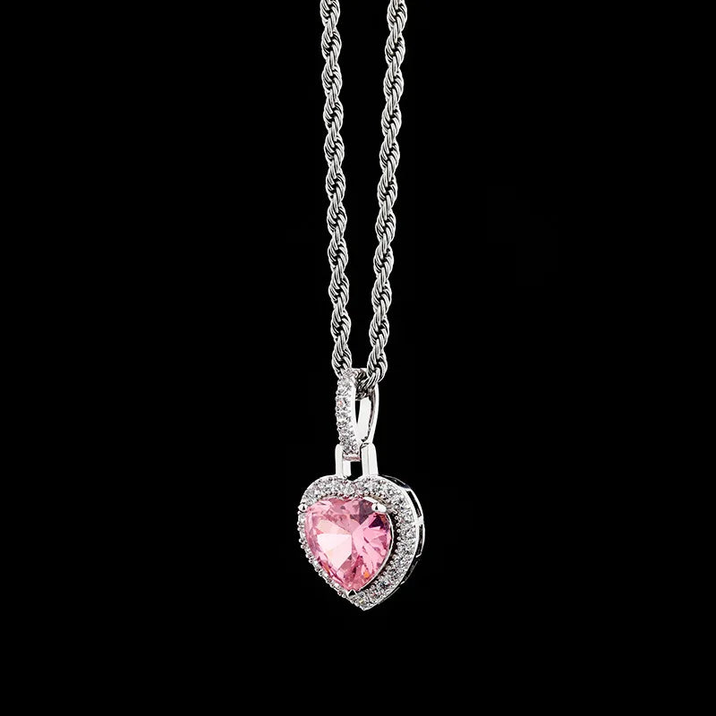 Iced Out Heart Pendant Necklace Stainless Steel CZ