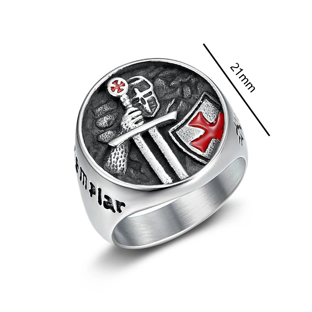 Knights Templar Crusader Shield Cross Ring — Stainless Steel