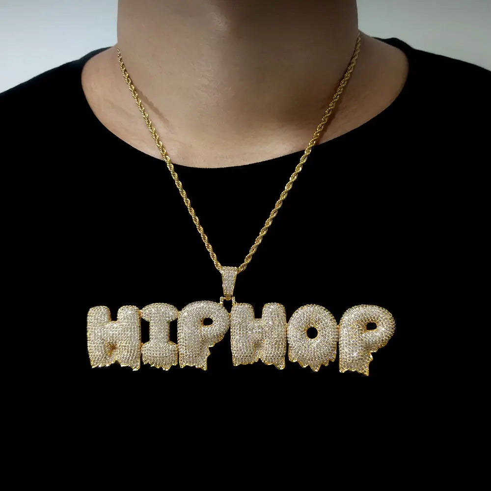 Iced Out Letter Pendant Necklace Stainless Steel