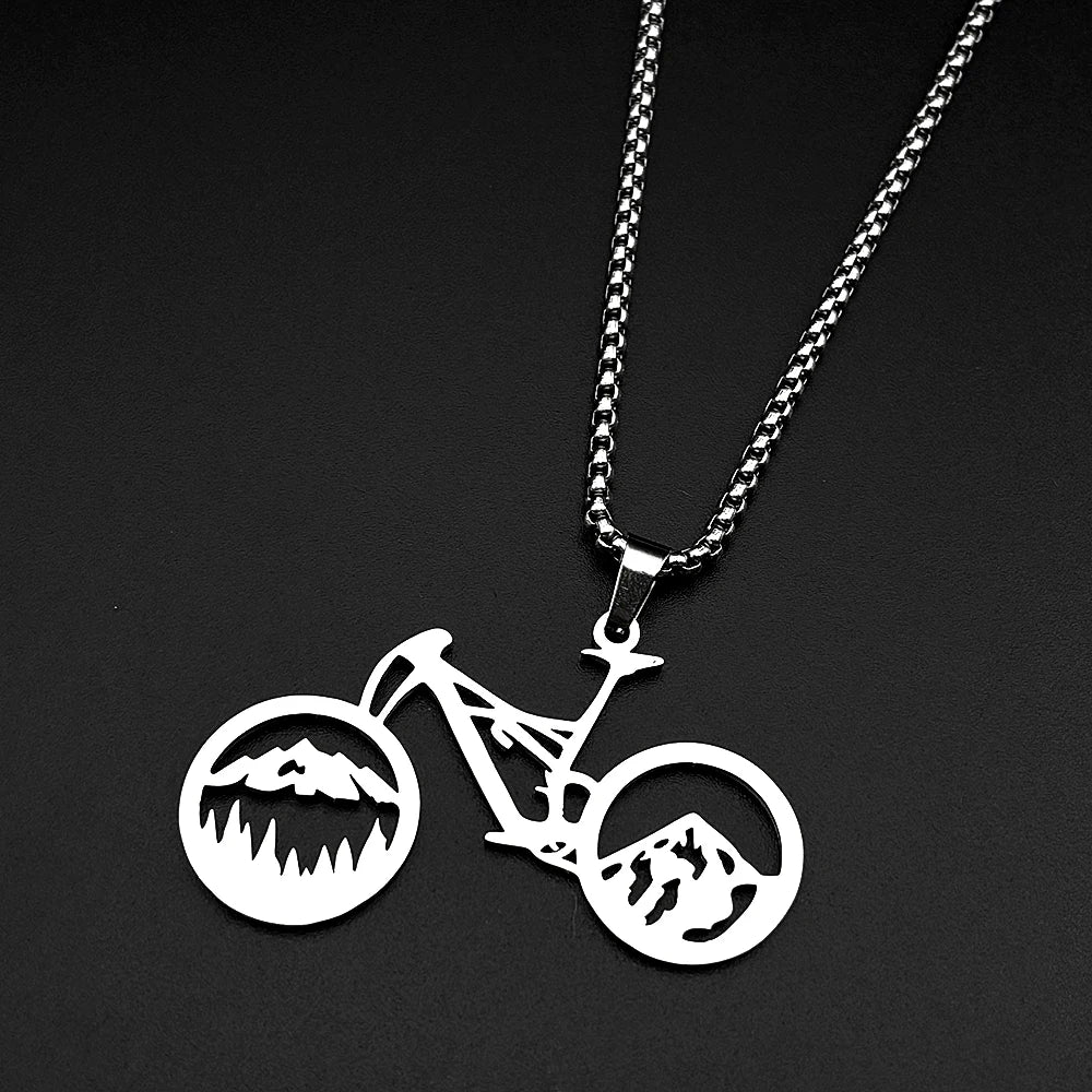 Mountain Bike Pendant Necklace — Stainless Steel