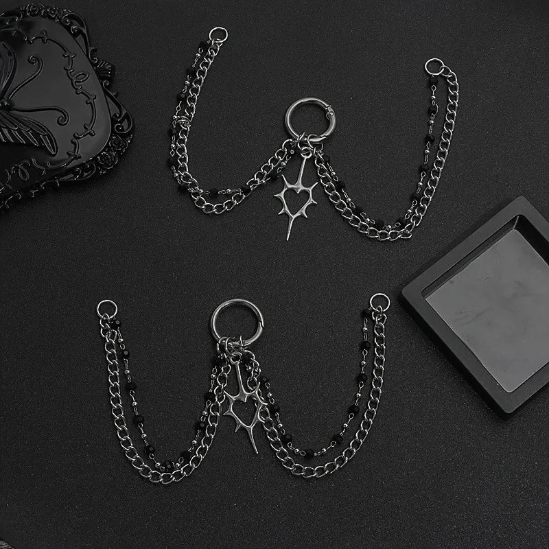 2Pcs Gothic Spiky Hollow Heart-Shaped Black Bead Double-Layer Boot Chain Metal Shoe Decoration, Suitable for All Kinds