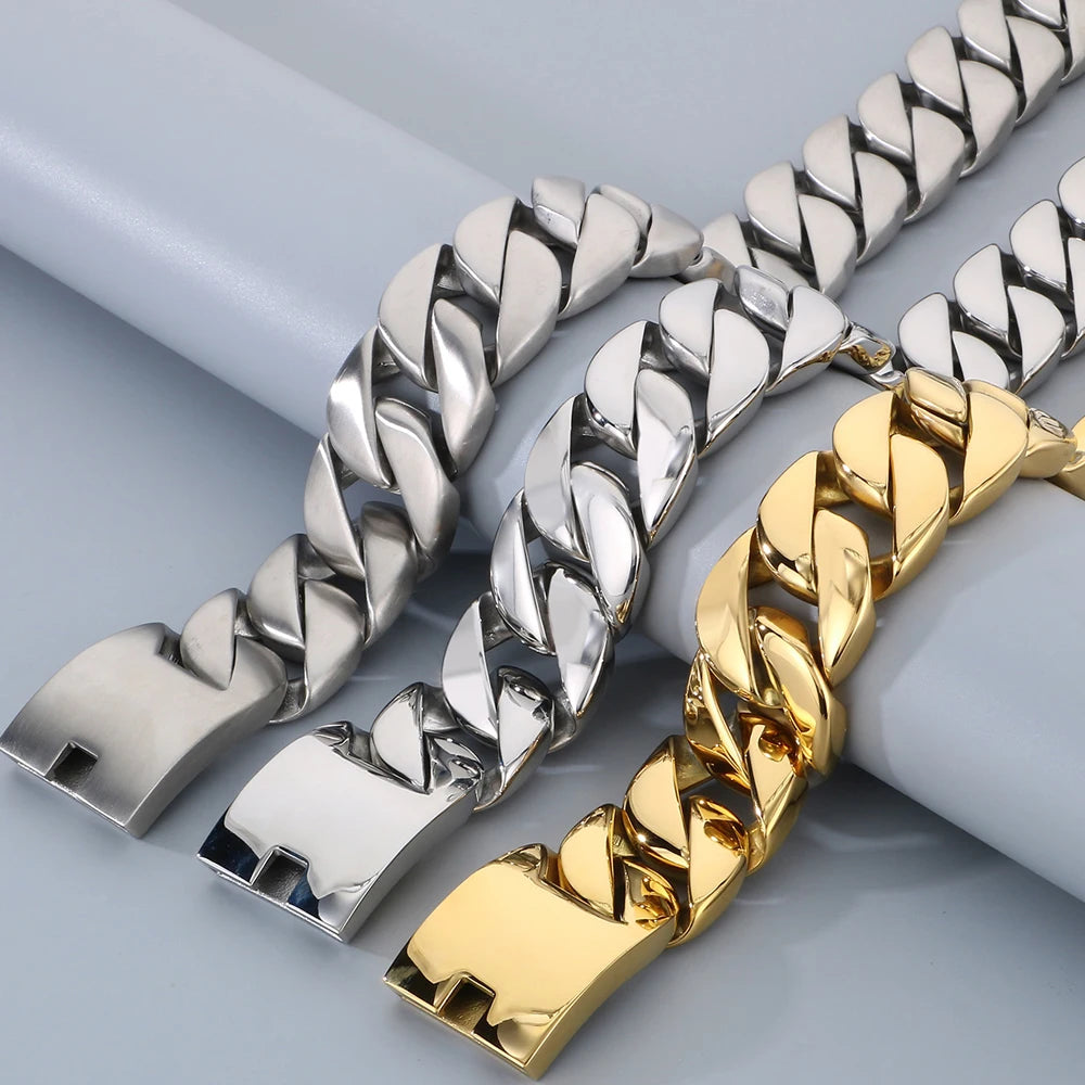 Men's Necklaces Heavy Polished Brushed Stainless Steel 31MM Width Curb Cuban Link Chain HipHop On Neck Chains Bracelet