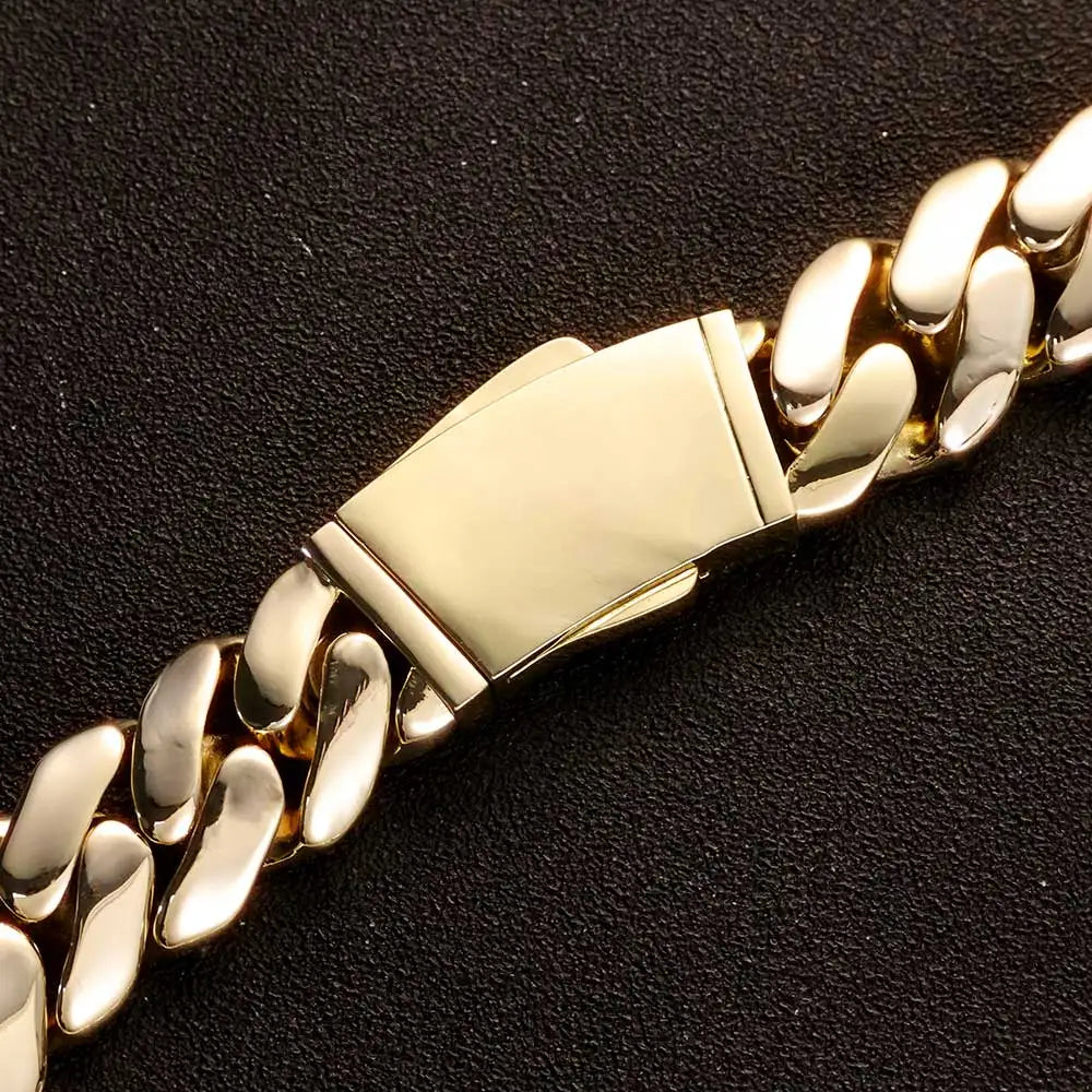 Gold Cuban Bracelet 20MM Monaco Smooth Lock