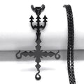 Heavy Metal 666 Music Band Necklace Stainless Steel Black Color Sigil Church of Satan Fork Cross Necklaces Jewelry N8055BKS06