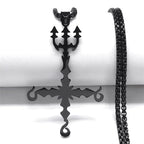 Heavy Metal 666 Music Band Necklace Stainless Steel Black Color Sigil Church of Satan Fork Cross Necklaces Jewelry N8055BKS06