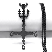 Black Fork Cross Sigil Satan Necklace — Stainless Steel