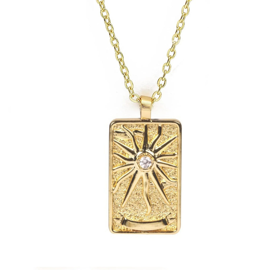 Double Sided Original Tarot Cards Necklace Tarot Moon Cigano Divination Zircon Necklace Wheel of Fortune Star Death