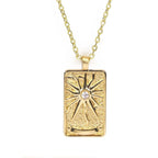 Double Sided Original Tarot Cards Necklace Tarot Moon Cigano Divination Zircon Necklace Wheel of Fortune Star Death
