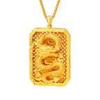 24K Gold Dragon Pattern Pendant Necklace