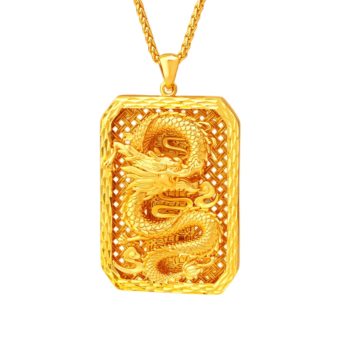 24K Gold Dragon Pattern Pendant Necklace