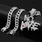 Men Women Hip Hop No Love Heart Letter Pendant Necklace with 13mm Cuban Chain Iced Out Bling Hiphop Necklaces Charm