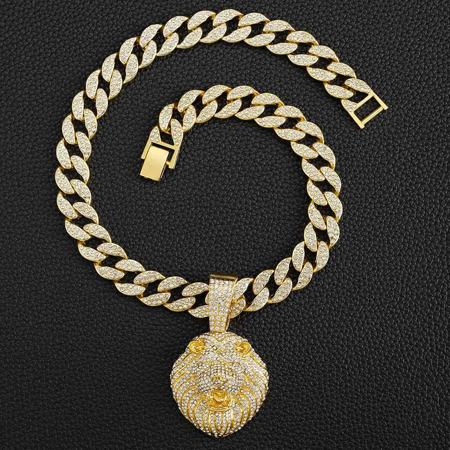 Iced Out D Lion Head Cuban Pendant