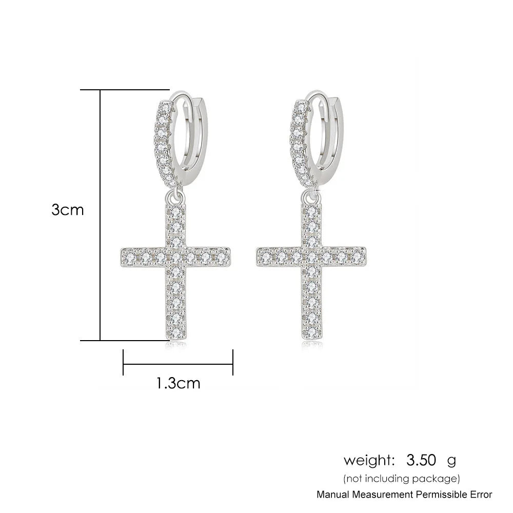 Iced Out Ankh Dangle Hoop Earrings CZ