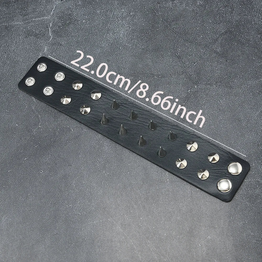 Gothic Spike Stud Leather Cuff Bracelet — Two-Tone