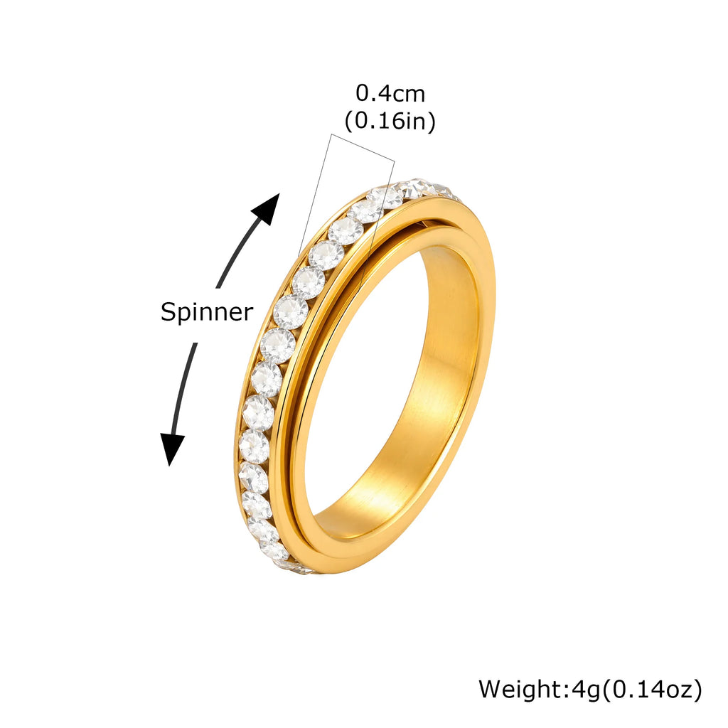Iced Out Zircon Spinner Ring — Stainless Steel