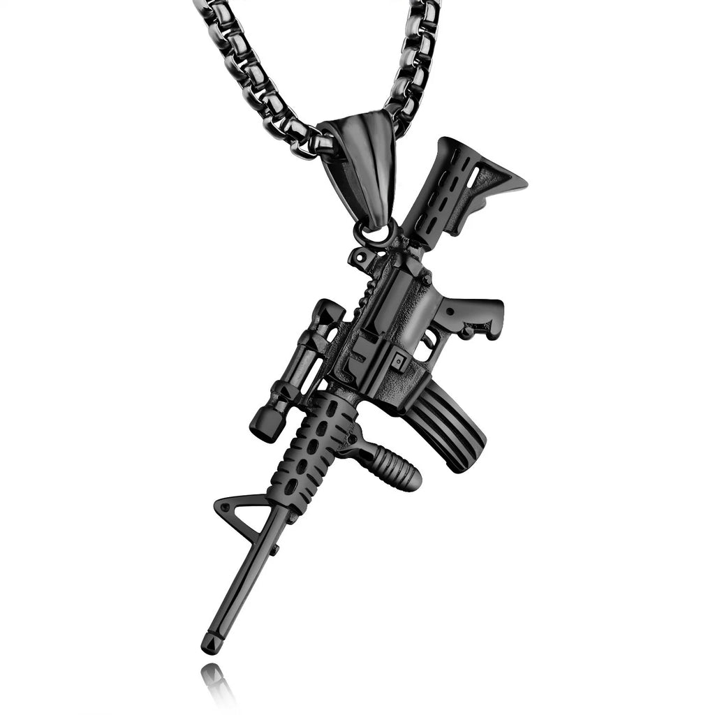 Black Gold Machine Gun Pendant Necklace Statement