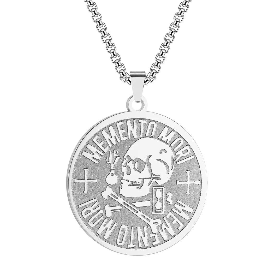 Memento Mori Stoic Skull Pendant Necklace — Stainless