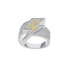 Iced Out Lightning Bolt Ring Cubic Zirconia — Two-Tone