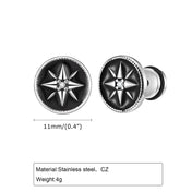Iced Out Compass Star Stud Earrings — Stainless Steel