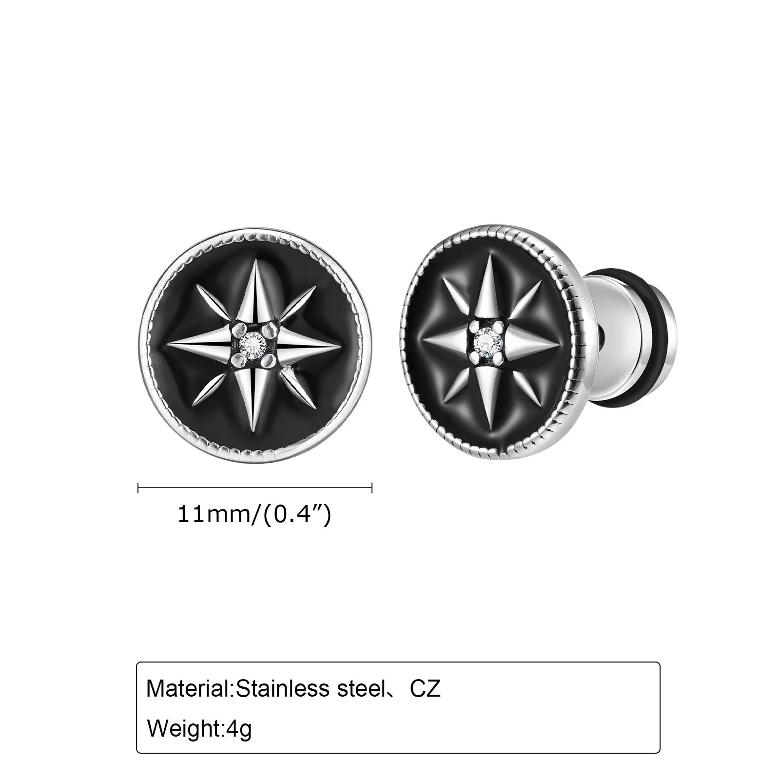 Iced Out Compass Star Stud Earrings — Stainless Steel