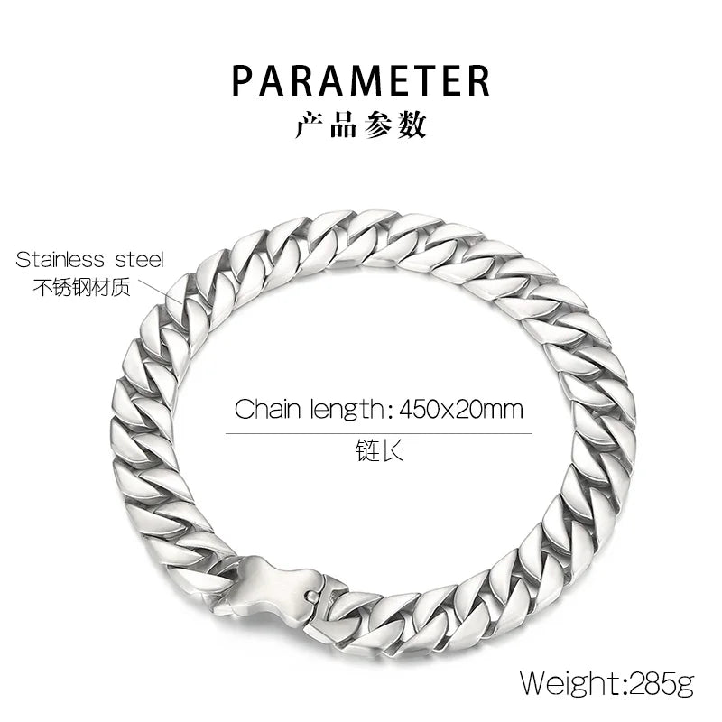 24/31MM Larger Cuban Chain Dog Bone Charm Necklace for Men Women Stainless Steel 316L Heavy Choker Punk Trendy Jewelry Cool Gift