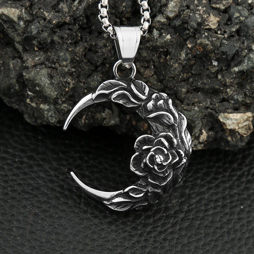 Moon Rose Pendant — Stainless Steel