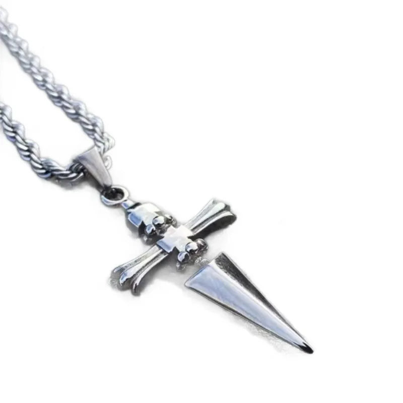 Punk Cross Pendant Necklace for Men — Stainless Steel Chain