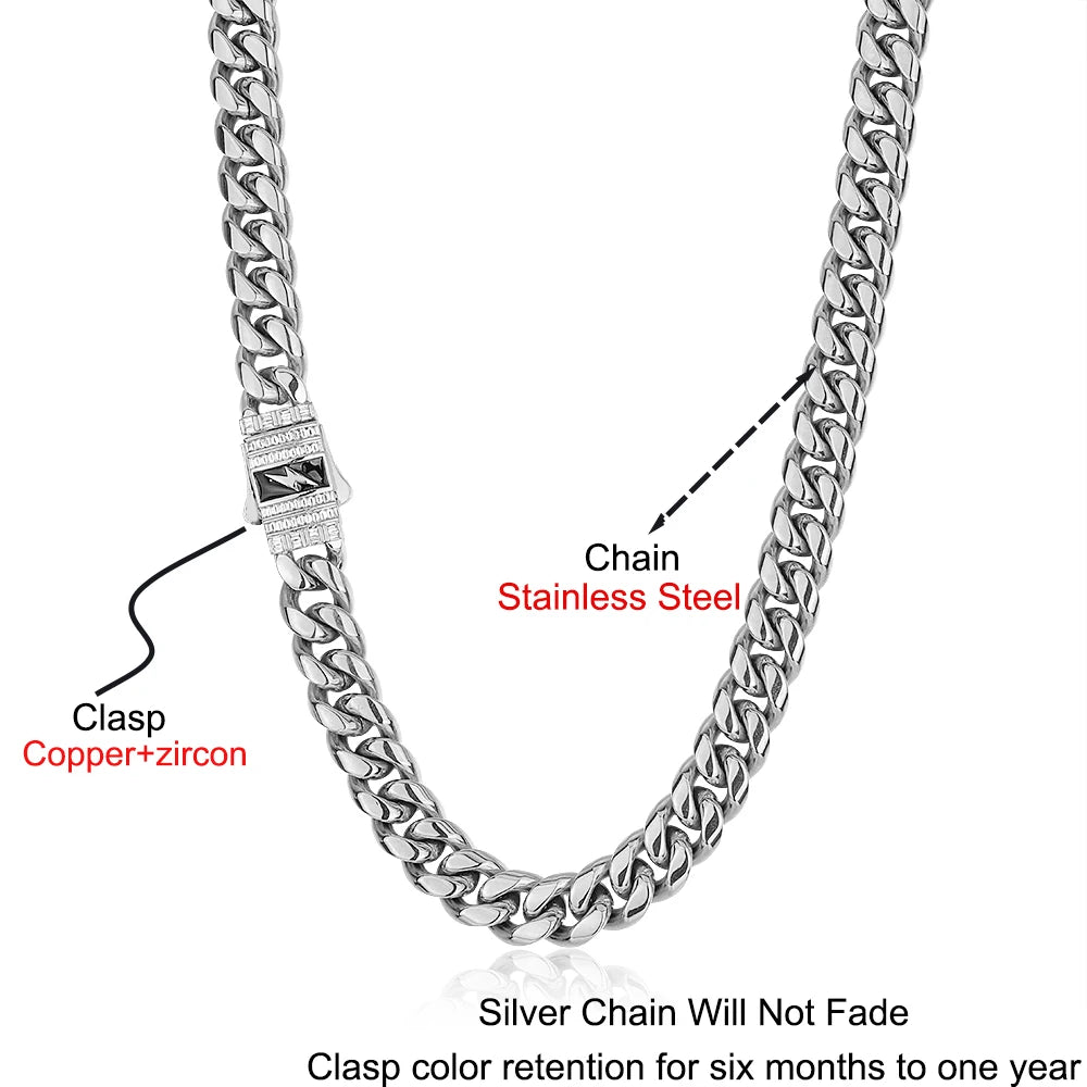 Iced Out Cuban Chain Necklace Stainless Steel 12MM