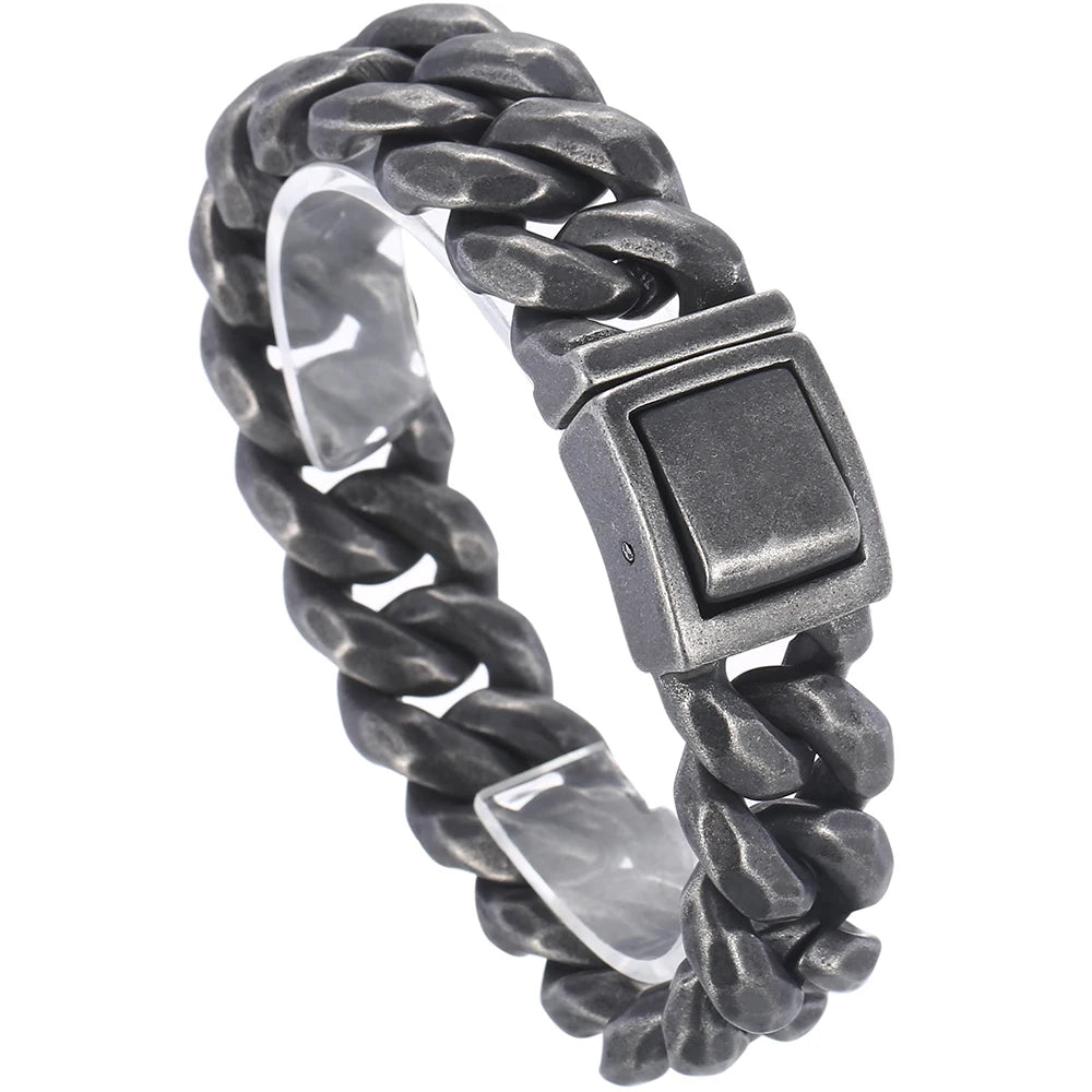 Vintage Black Cuban Link Chain Bracelet for Men 19MM Width Stainless Steel Men's Wristband Fashion Jewelry Accessory