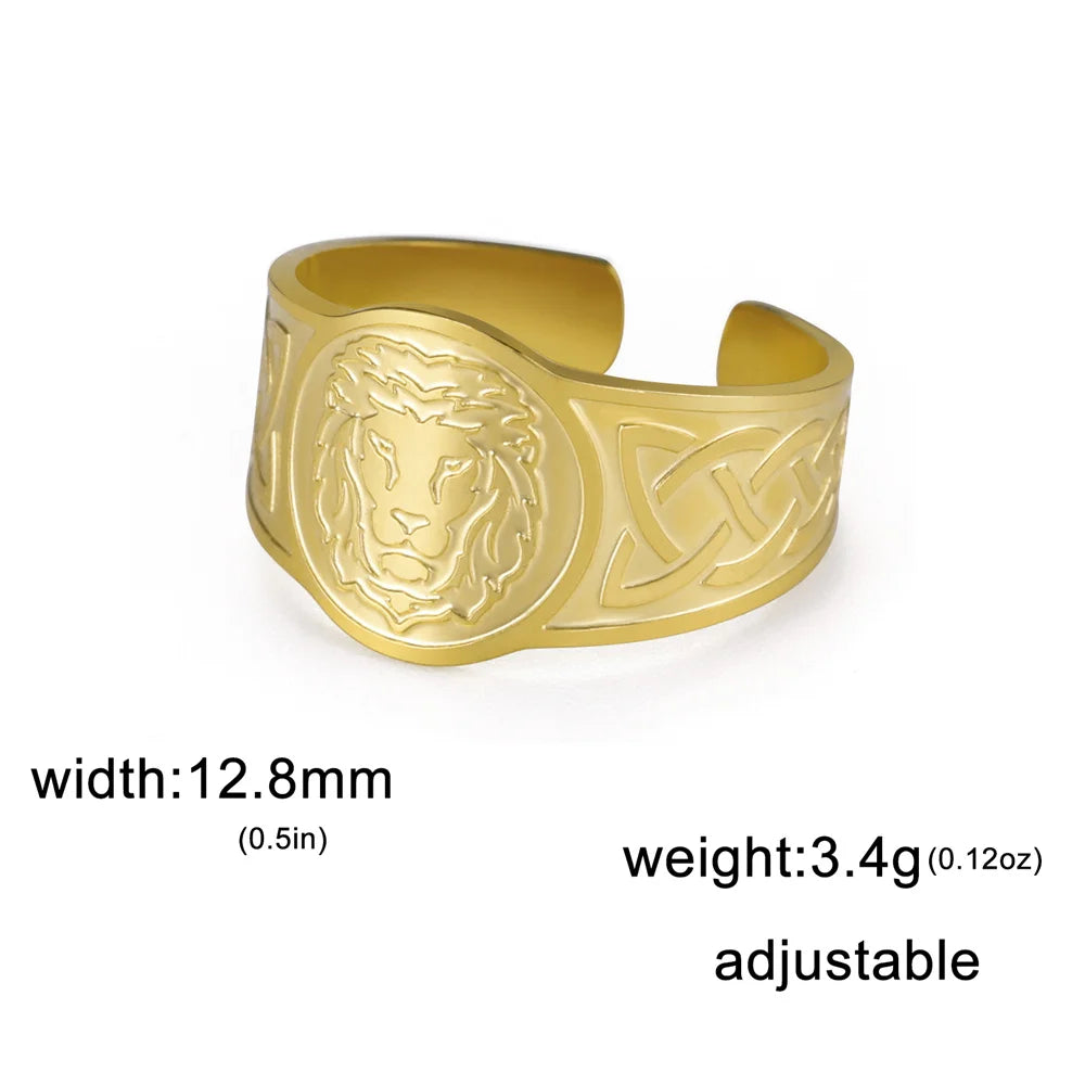 My Shape Lion Rings for Men Punk Celtics Knot Animals Resizable Stainless Steel Finger Ring Nordic Vintage Jewelry