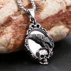 Gothic Crow Skull Stainless Steel Pendant Necklace