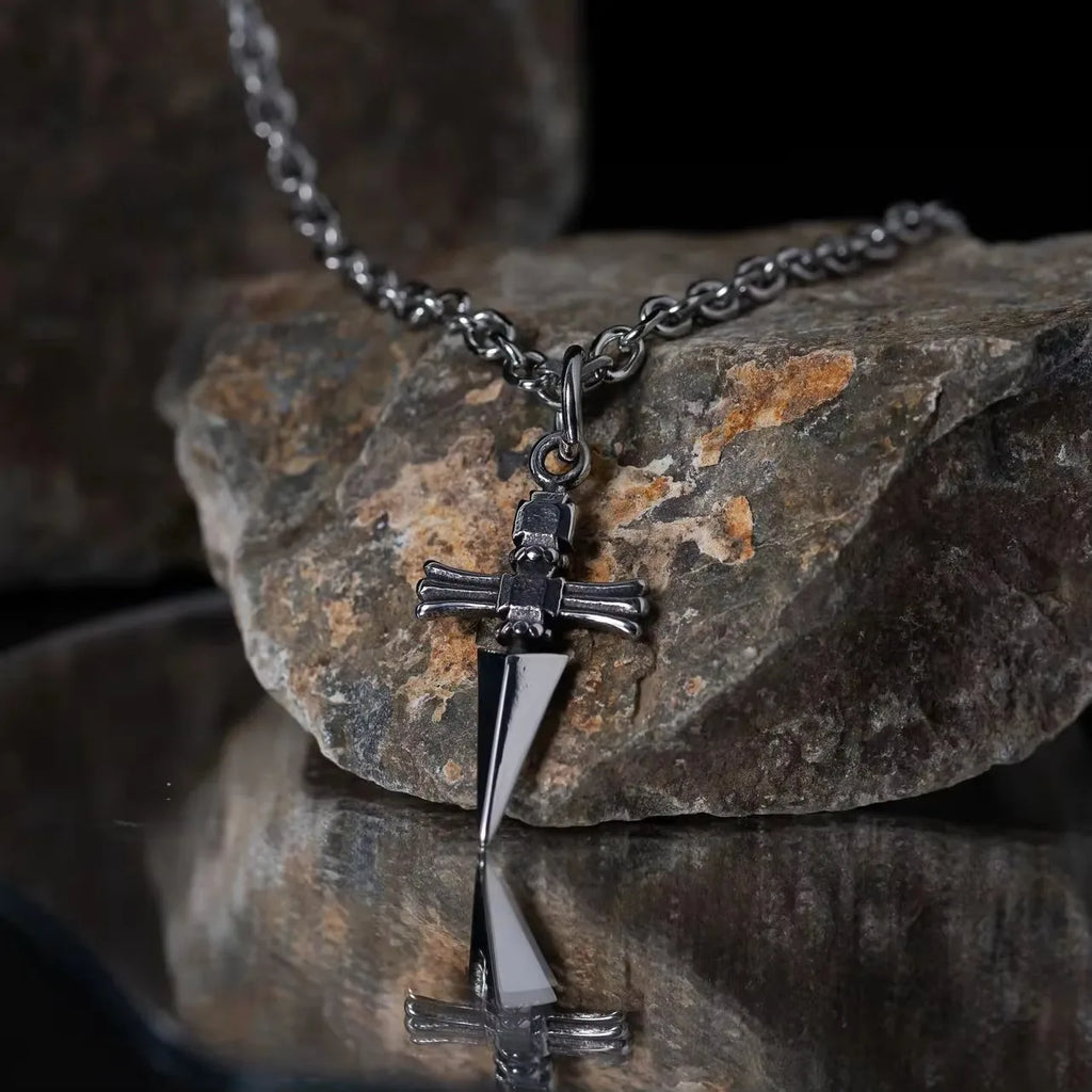 Stainless Steel Sword Cross Pendant Necklaces Twists or Link Chain Hip Hop Punk Choker Necklace for Women Men Jewelry