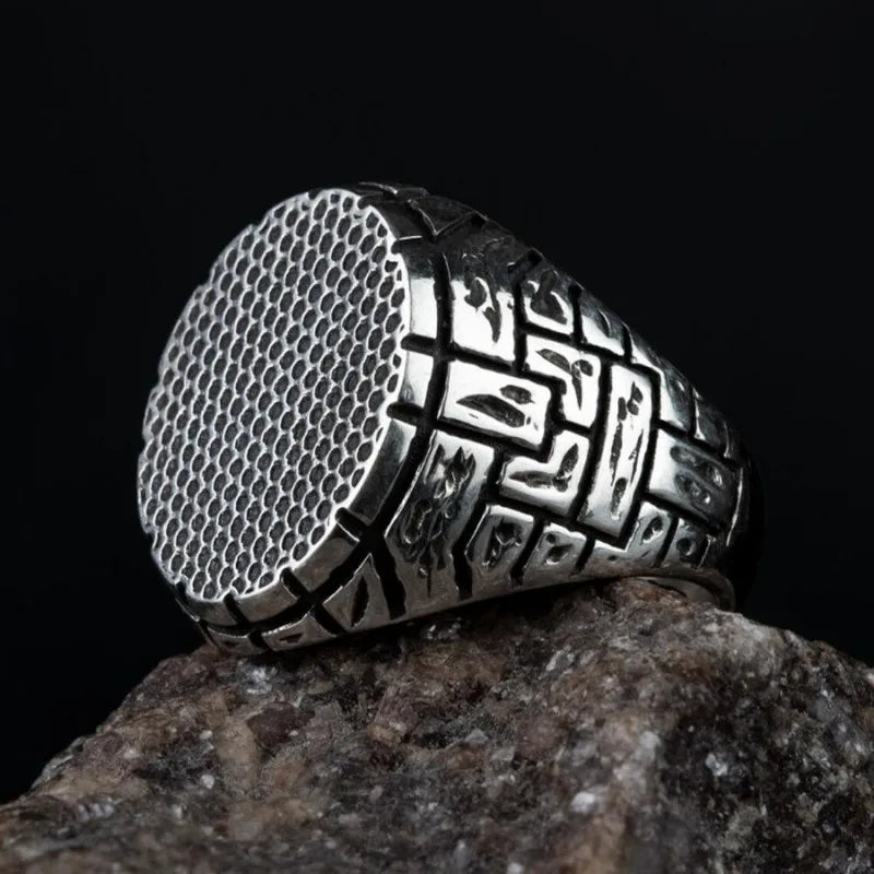 European and American retro personalized patterned men's geometric ring