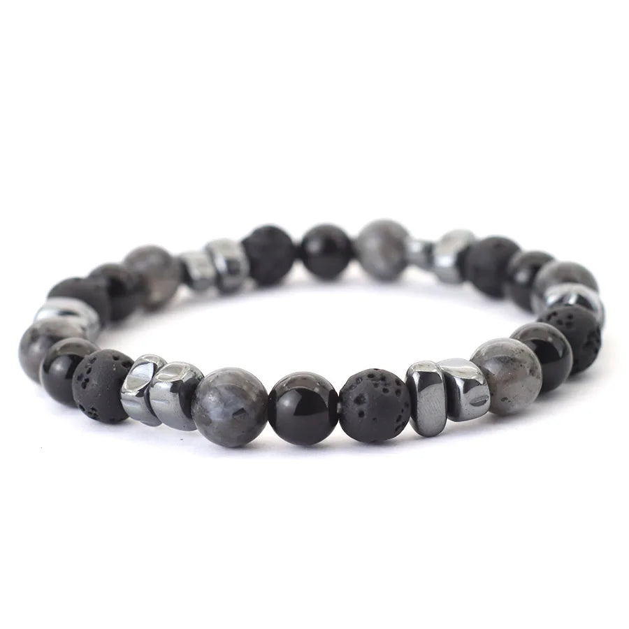 Stone Bead Strand Bracelet for Men — Blue, Black & Brown Options