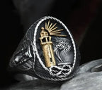 Retro Ocean Lighthouse Ring for Men — Stainless Steel