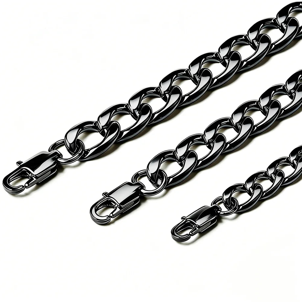 HNSP PVD Gold Plated 316L Stainless Steel Cuban Link Chain Necklace For Men Multi Size Thick Curb Chain Waterproof