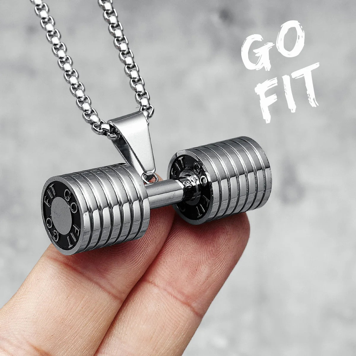 Go Fit Dumbbell Pendant Necklace — Stainless Steel
