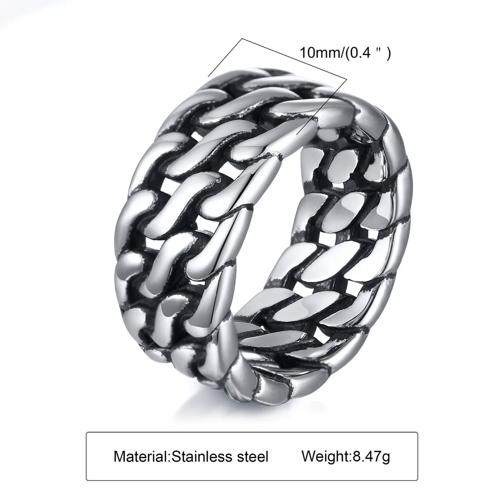 Cuban Twisted Chain Ring 10mm — Stainless Steel