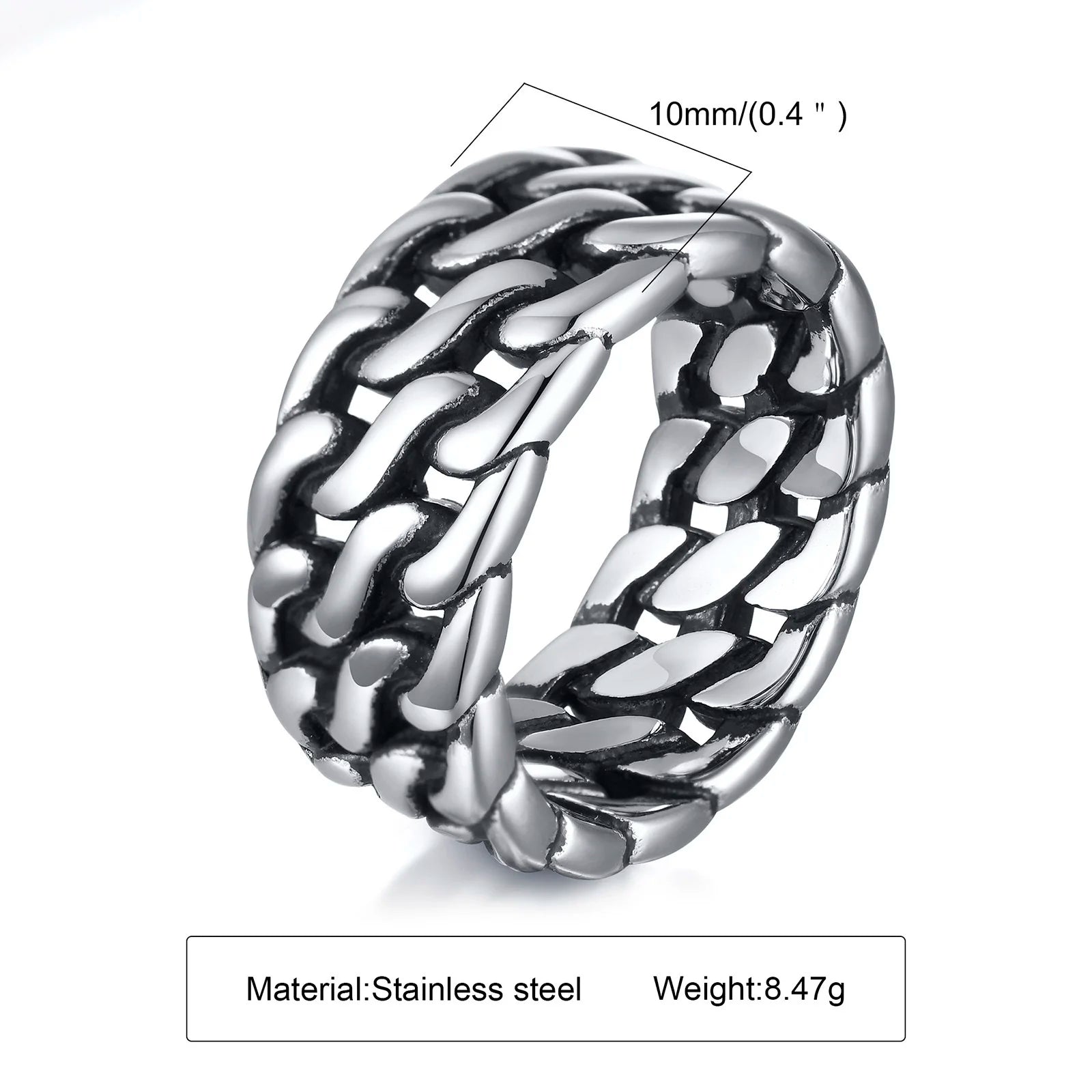 Cuban Twisted Chain Ring 10mm — Stainless Steel