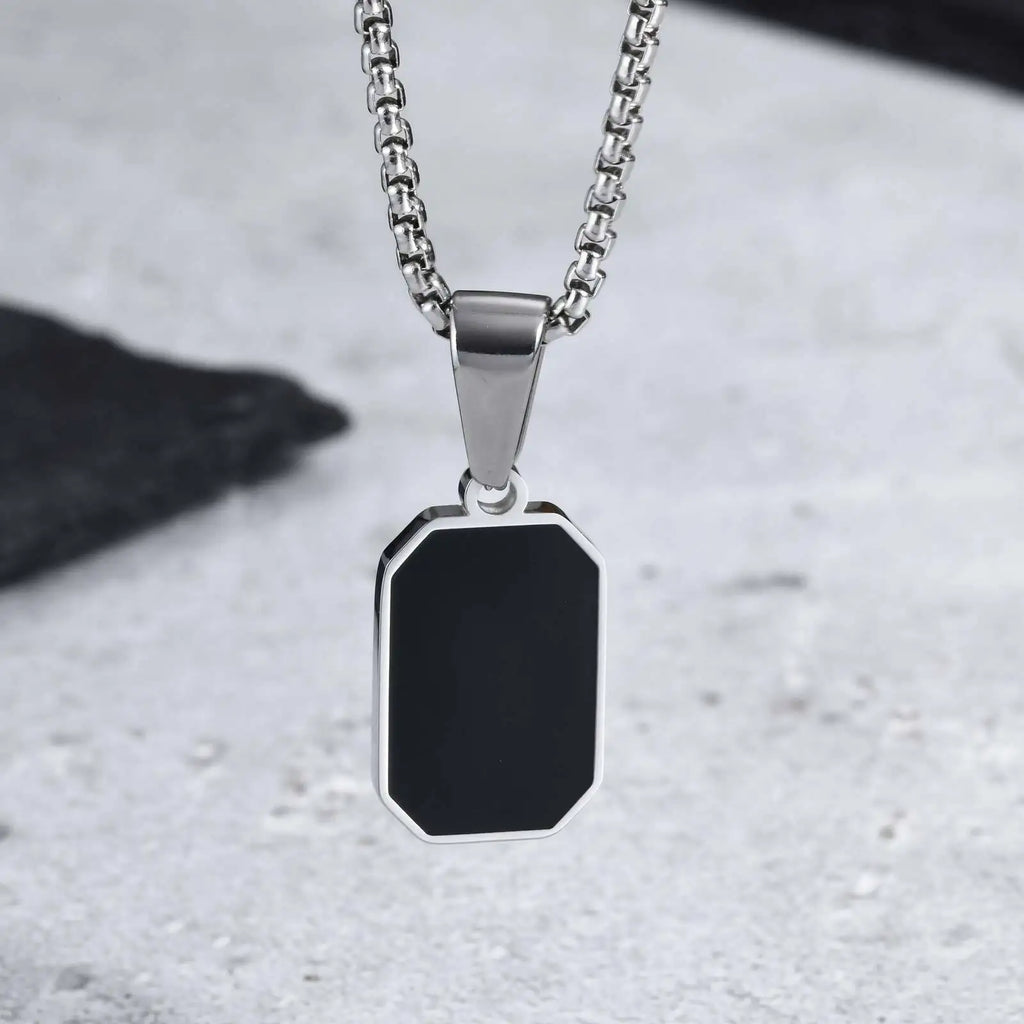 Black Enamel Rectangle Rope Chain Pendant