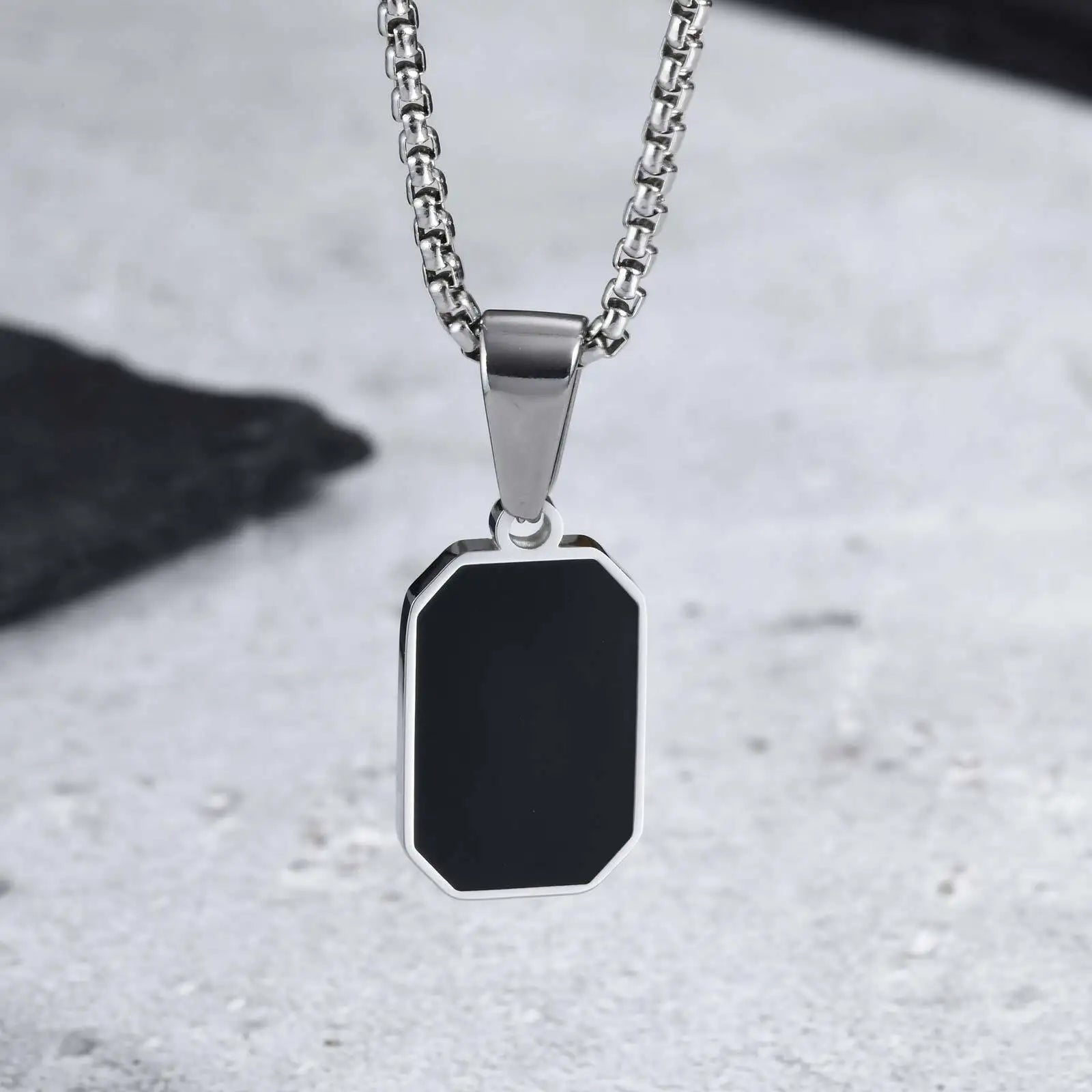 Black Enamel Rectangle Rope Chain Pendant