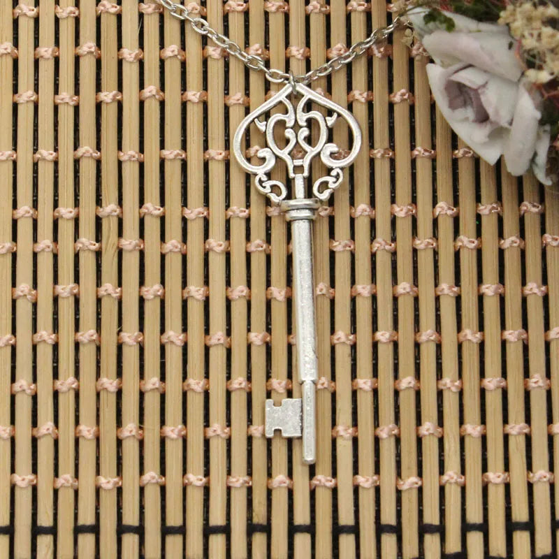 Vintage Skeleton Key 69MM Pendant Necklace Silver