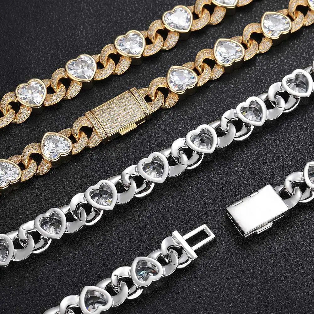 Iced Out Heart Cuban Bracelet 12MM Stainless Steel